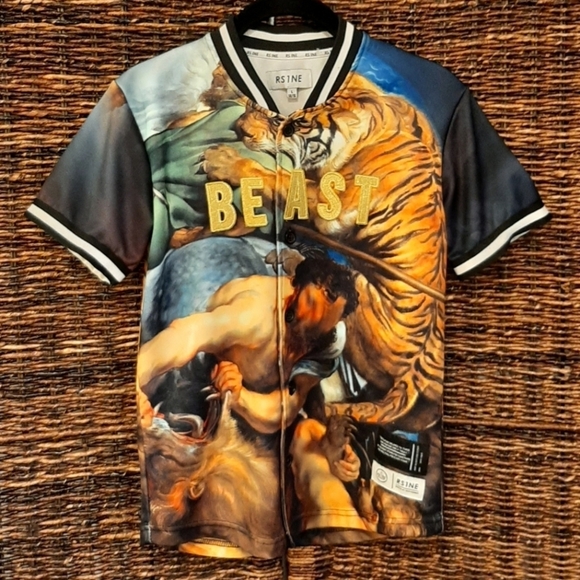 RS1NE Shirt Large Rise As One Beast Streetwear Emo Artsy Tiger Gothic Punk Goth - Picture 1 of 10